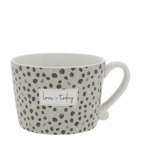 Love today wording on white and dark grey spotty mug