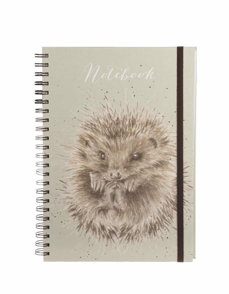 sage in colour a4 size notebook with a hedgehog design on the front